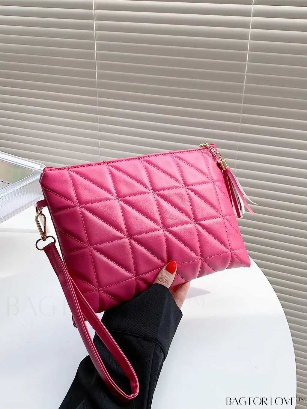 BagForLove - Chic Quilted Wristlet Bag Featuring Exquisite Pendant