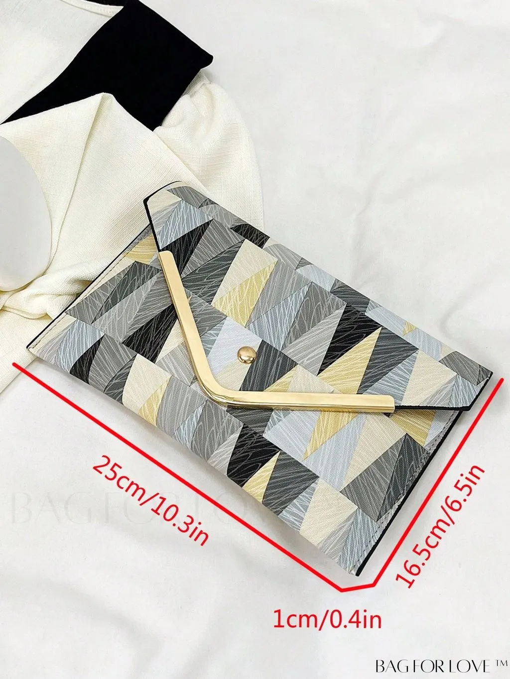 BagForLove - Colorblock Geometric Envelope Bag with Metal Accents - Medium Size