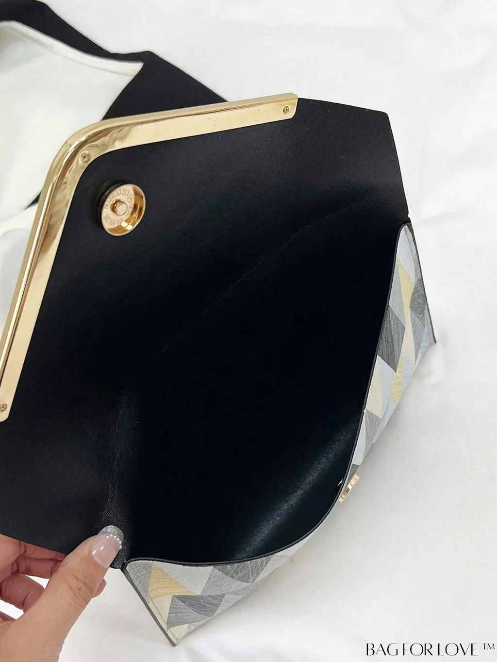 BagForLove - Colorblock Geometric Envelope Bag with Metal Accents - Medium Size