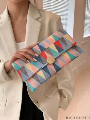 BagForLove - Colorblock Metal Decor Medium Envelope Clutch Bag - Stylish and Chic