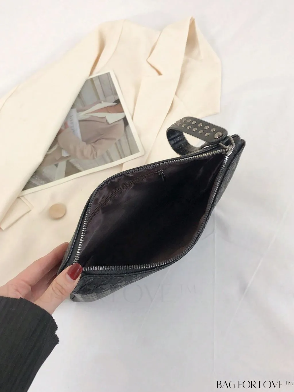 BagForLove - Embossed Croc Clutch with Studded Decor - Elegant and Stylish