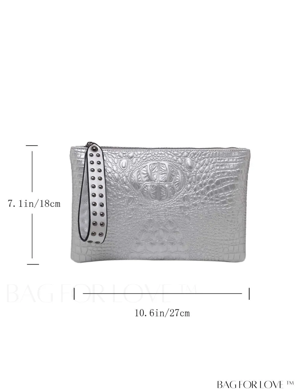 BagForLove - Embossed Croc Clutch with Studded Decor - Elegant and Stylish