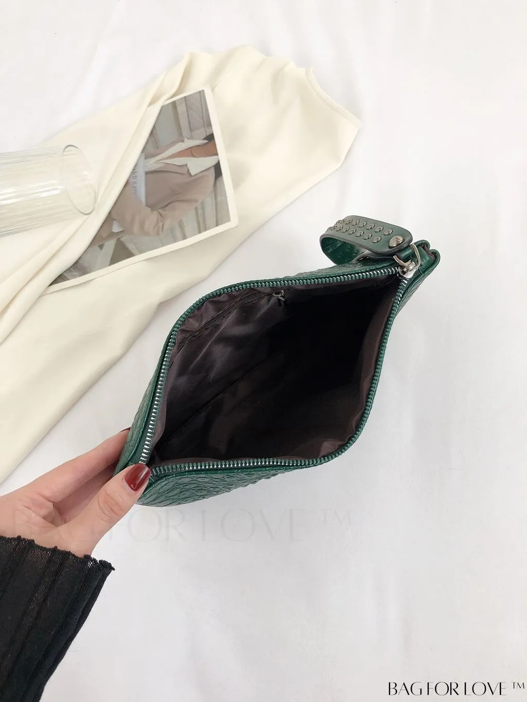 BagForLove - Embossed Croc Clutch with Studded Decor - Elegant and Stylish