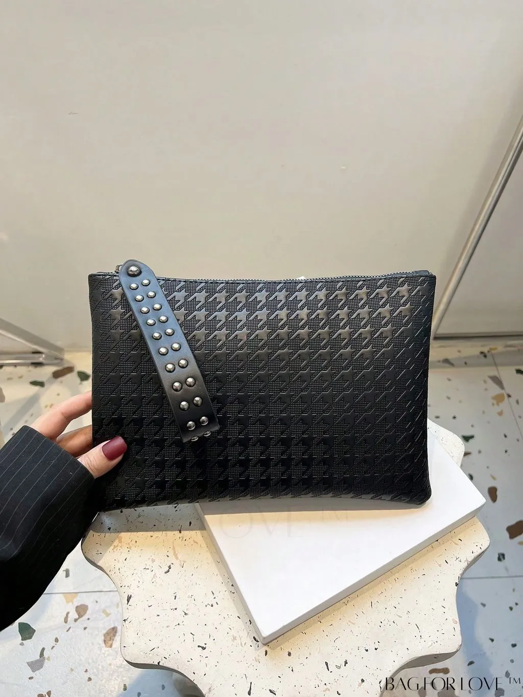 BagForLove - Embossed Croc Clutch with Studded Decor - Elegant and Stylish