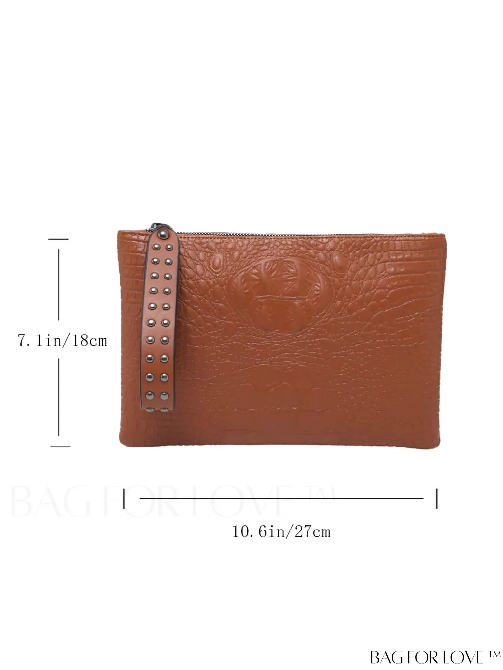 BagForLove - Embossed Croc Clutch with Studded Decor - Elegant and Stylish