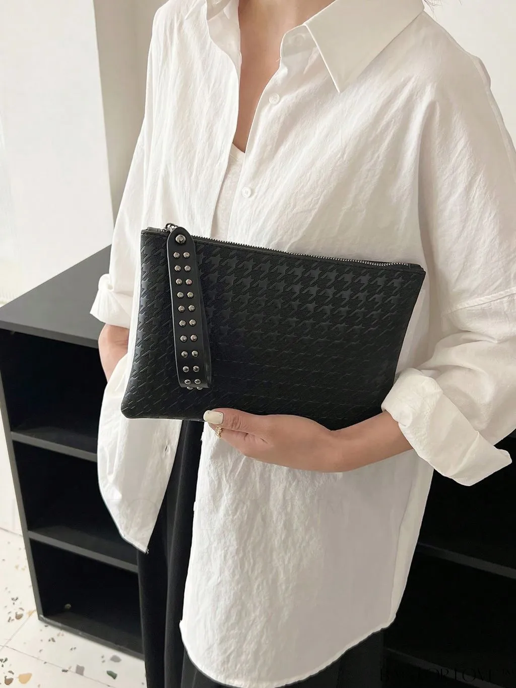 BagForLove - Embossed Croc Clutch with Studded Decor - Elegant and Stylish