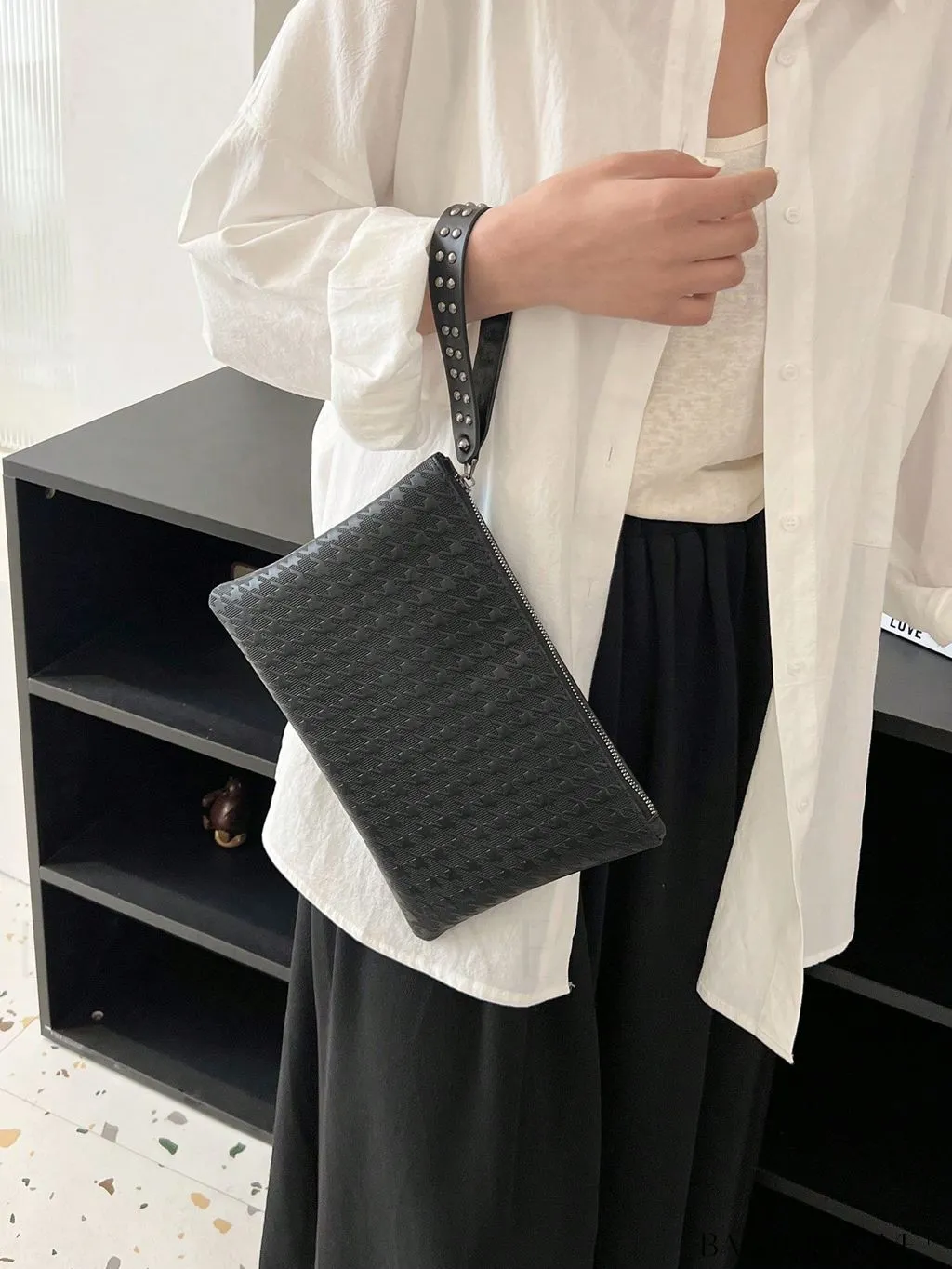 BagForLove - Embossed Croc Clutch with Studded Decor - Elegant and Stylish