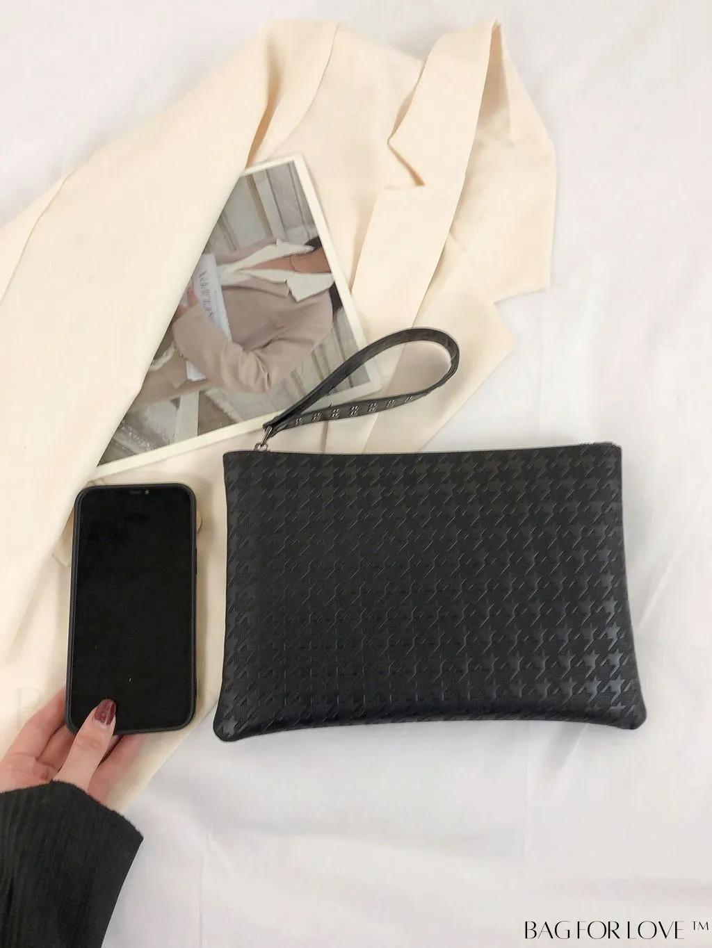 BagForLove - Embossed Croc Clutch with Studded Decor - Elegant and Stylish