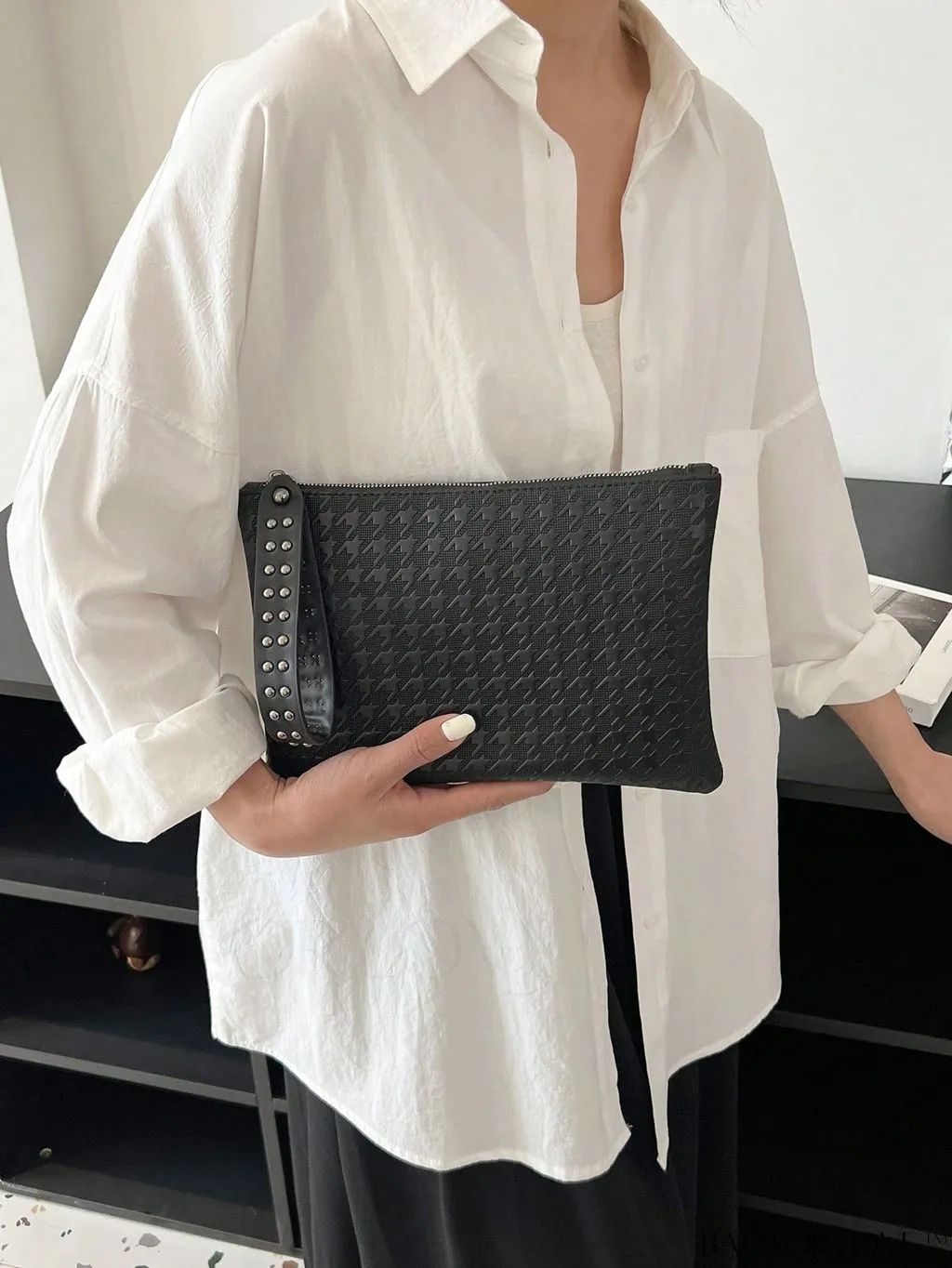 BagForLove - Embossed Croc Clutch with Studded Decor - Elegant and Stylish