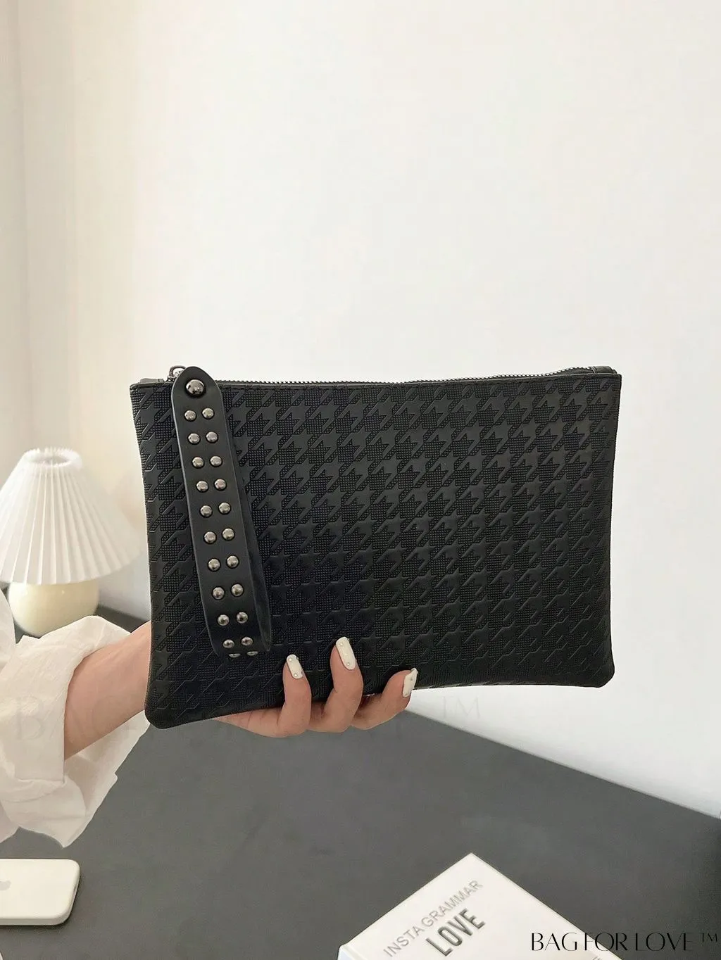 BagForLove - Embossed Croc Clutch with Studded Decor - Elegant and Stylish