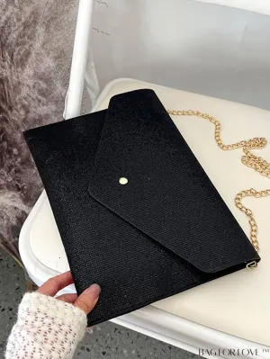 BagForLove - Medium Black Minimalist Envelope Bag with Flap Design