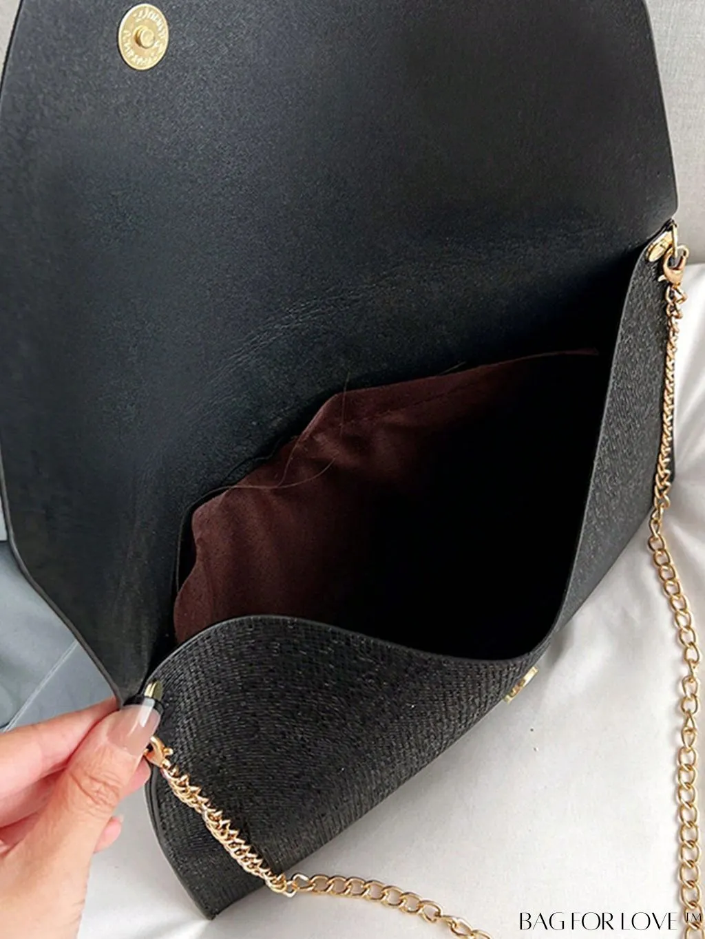 BagForLove - Medium Black Minimalist Envelope Bag with Flap Design