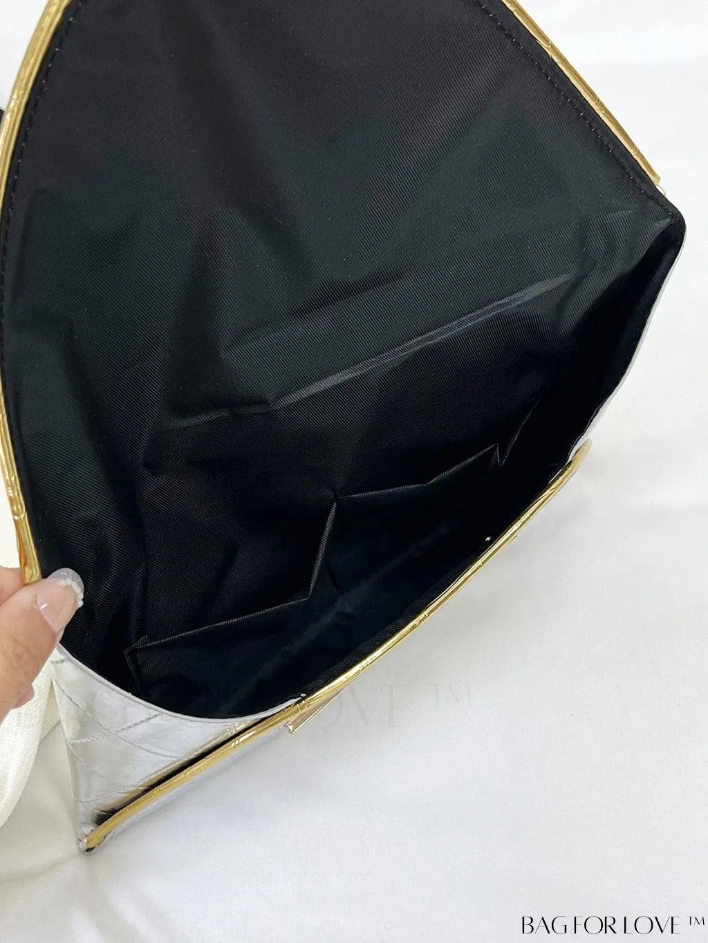 BagForLove - Metallic Flap Envelope Bag with Quilted Design and Metal Embellishments