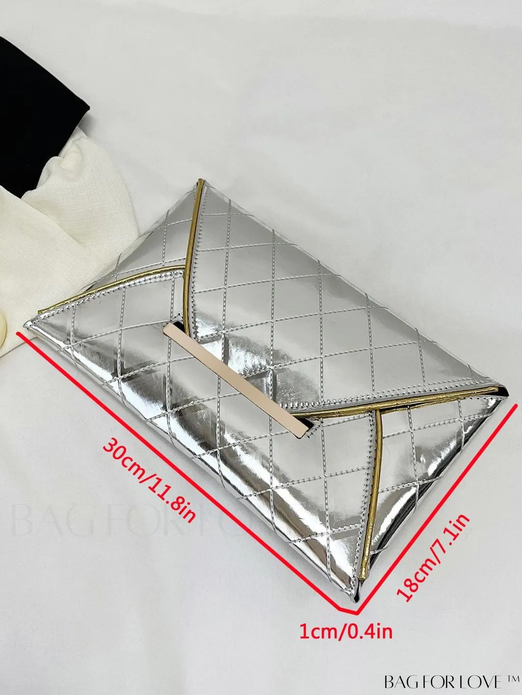 BagForLove - Metallic Flap Envelope Bag with Quilted Design and Metal Embellishments