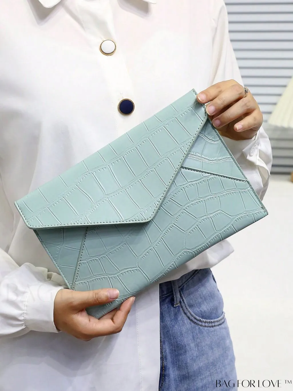 BagForLove - Minimalist PU Envelope Bag with Crocodile Embossing