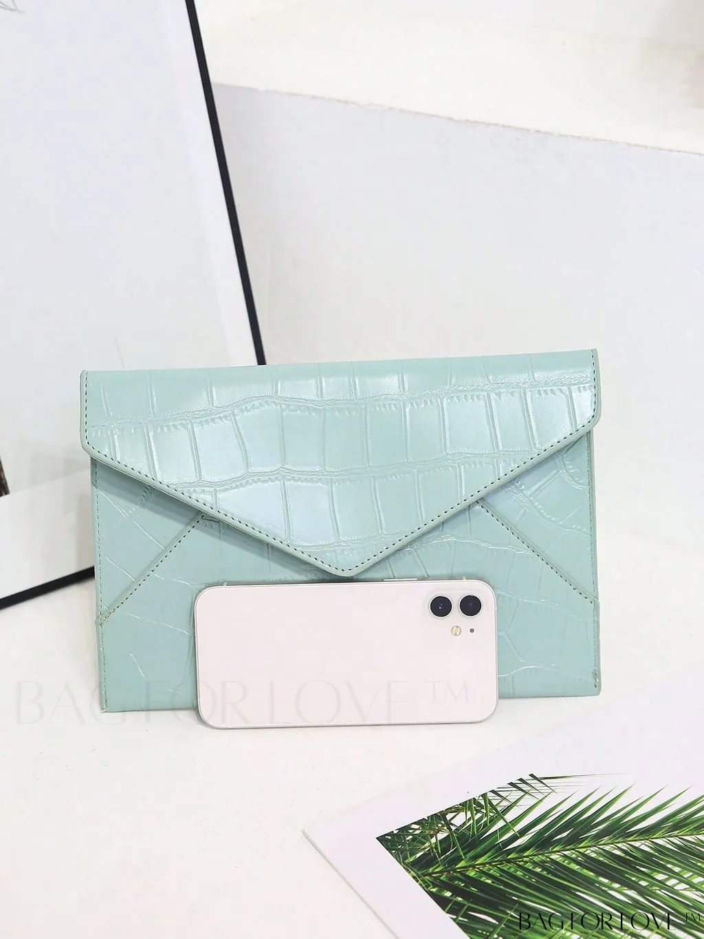 BagForLove - Minimalist PU Envelope Bag with Crocodile Embossing