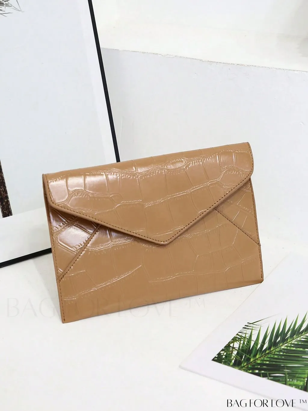 BagForLove - Minimalist PU Envelope Bag with Crocodile Embossing