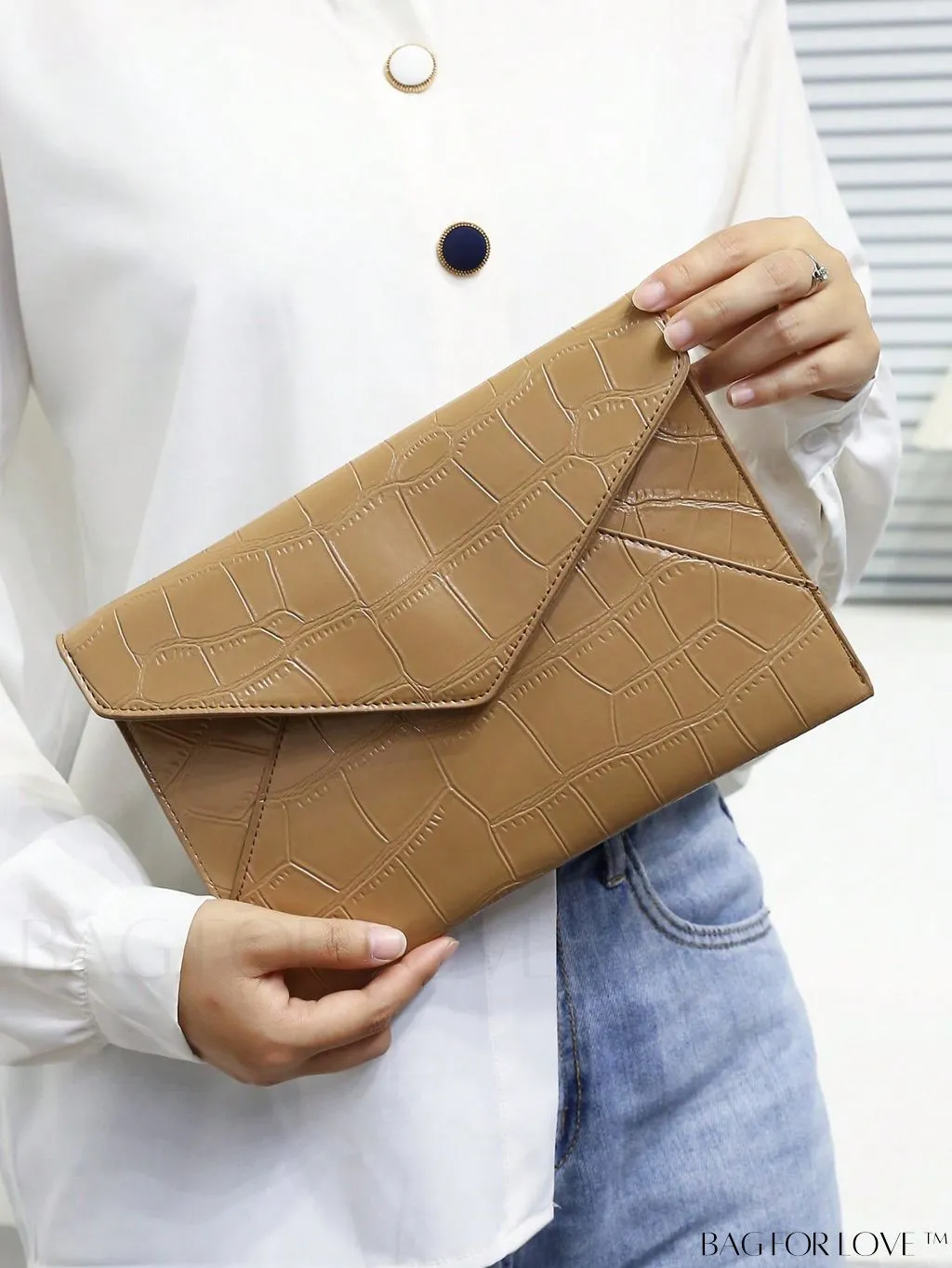 BagForLove - Minimalist PU Envelope Bag with Crocodile Embossing