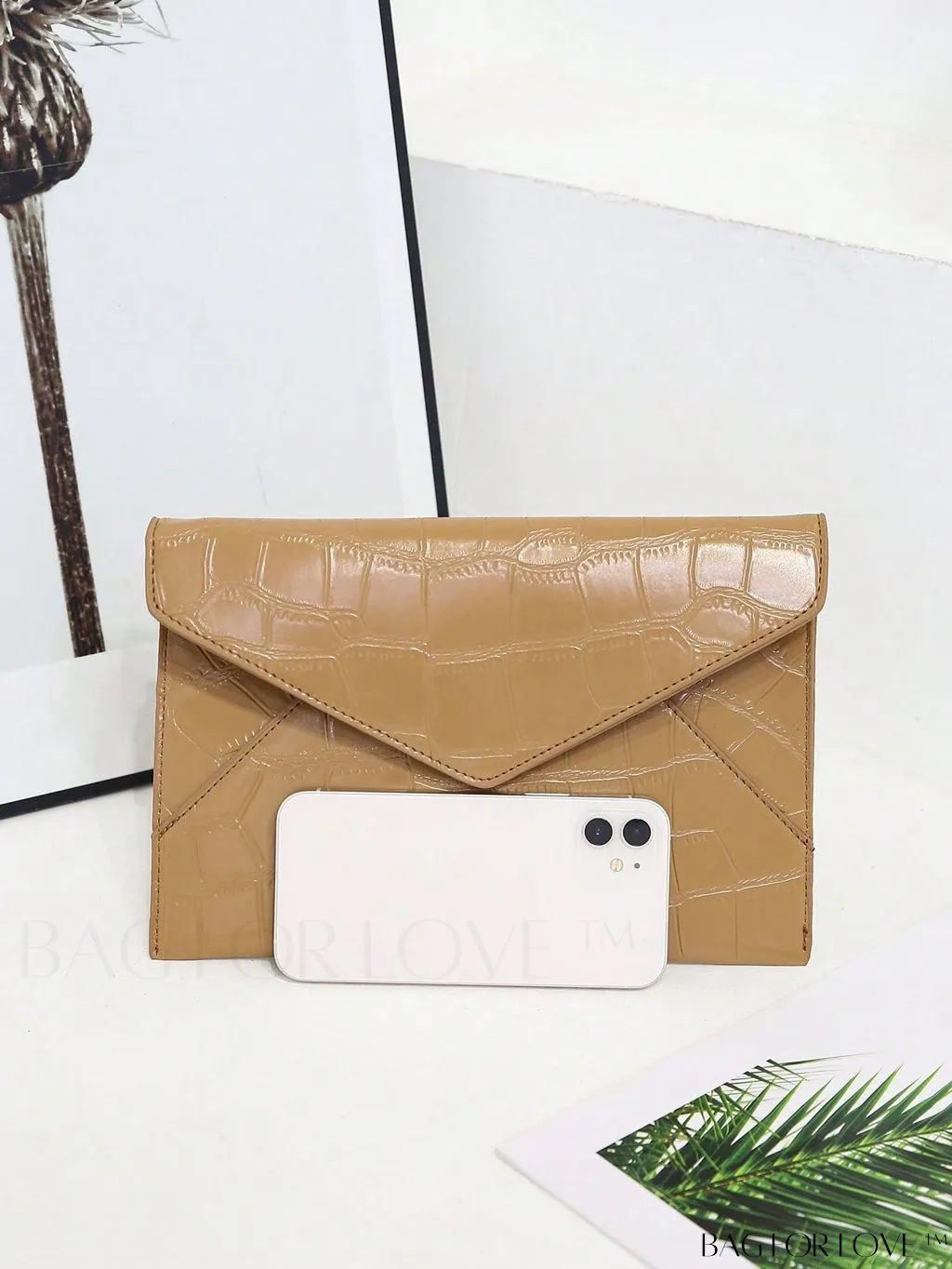 BagForLove - Minimalist PU Envelope Bag with Crocodile Embossing