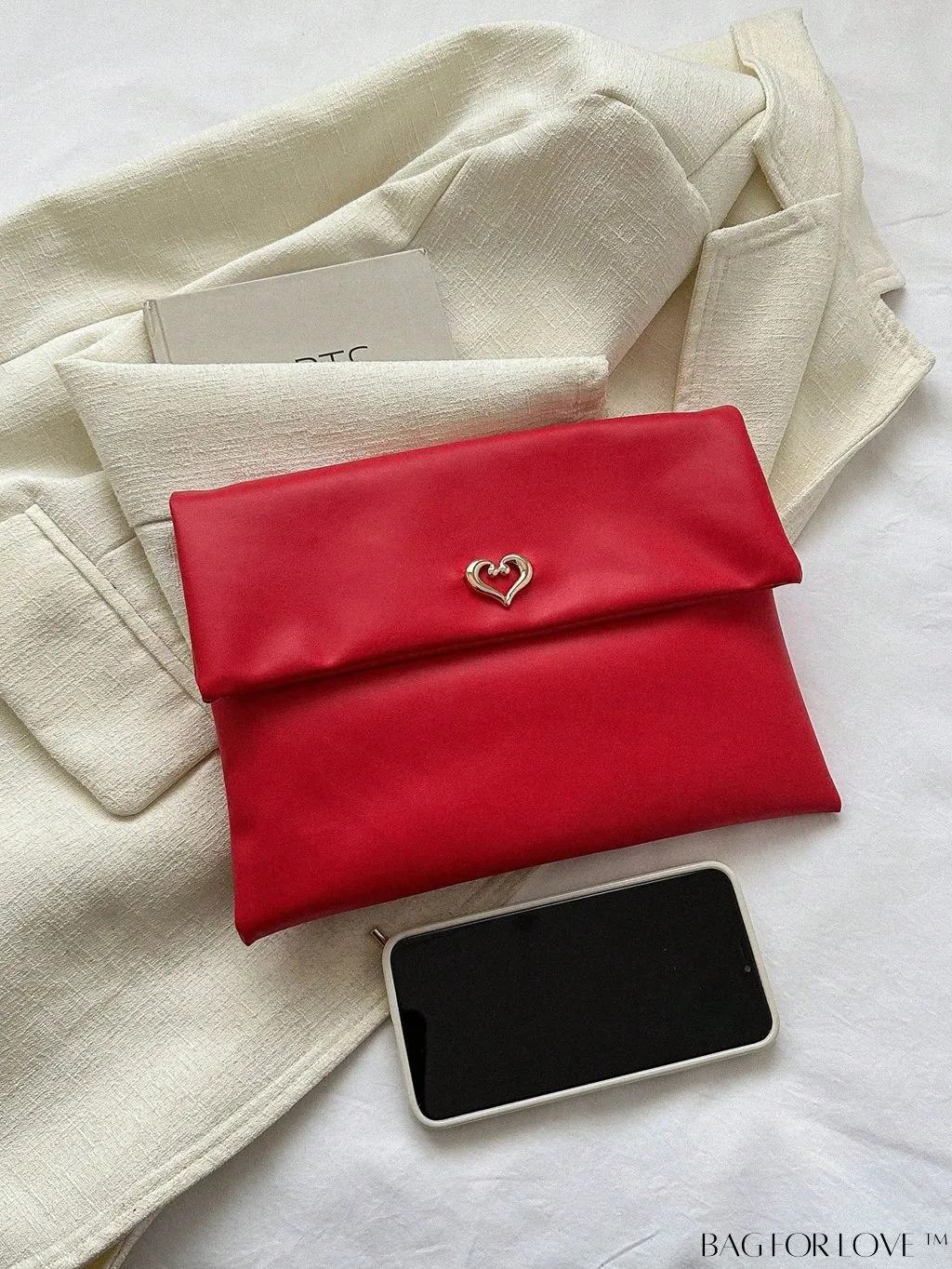 BagForLove - Minimalistic PU Envelope Bag with Heart Detailing