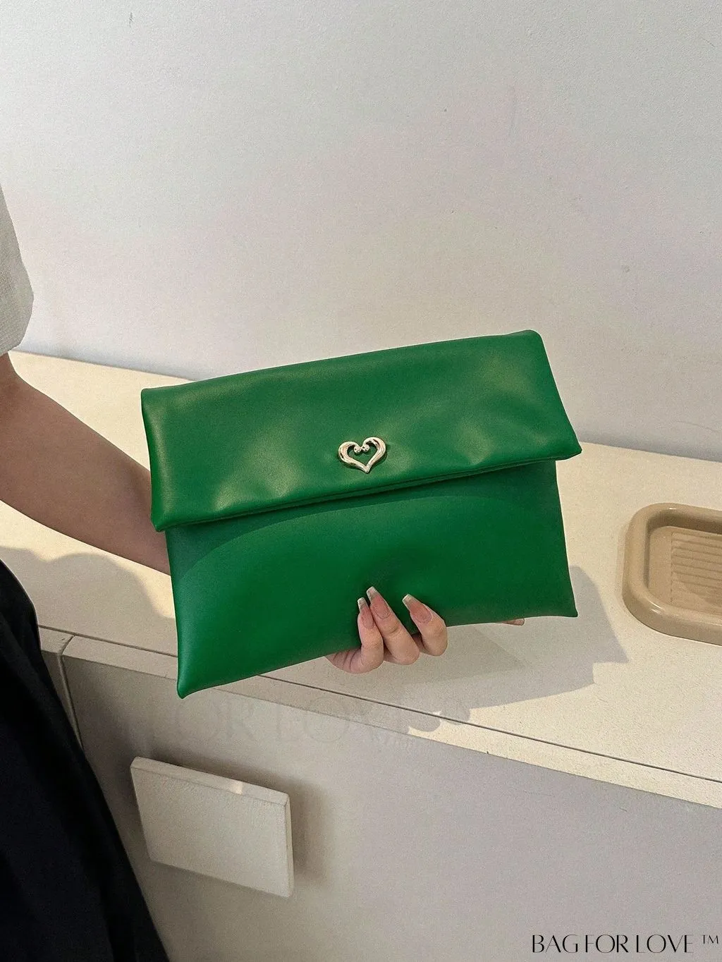 BagForLove - Minimalistic PU Envelope Bag with Heart Detailing