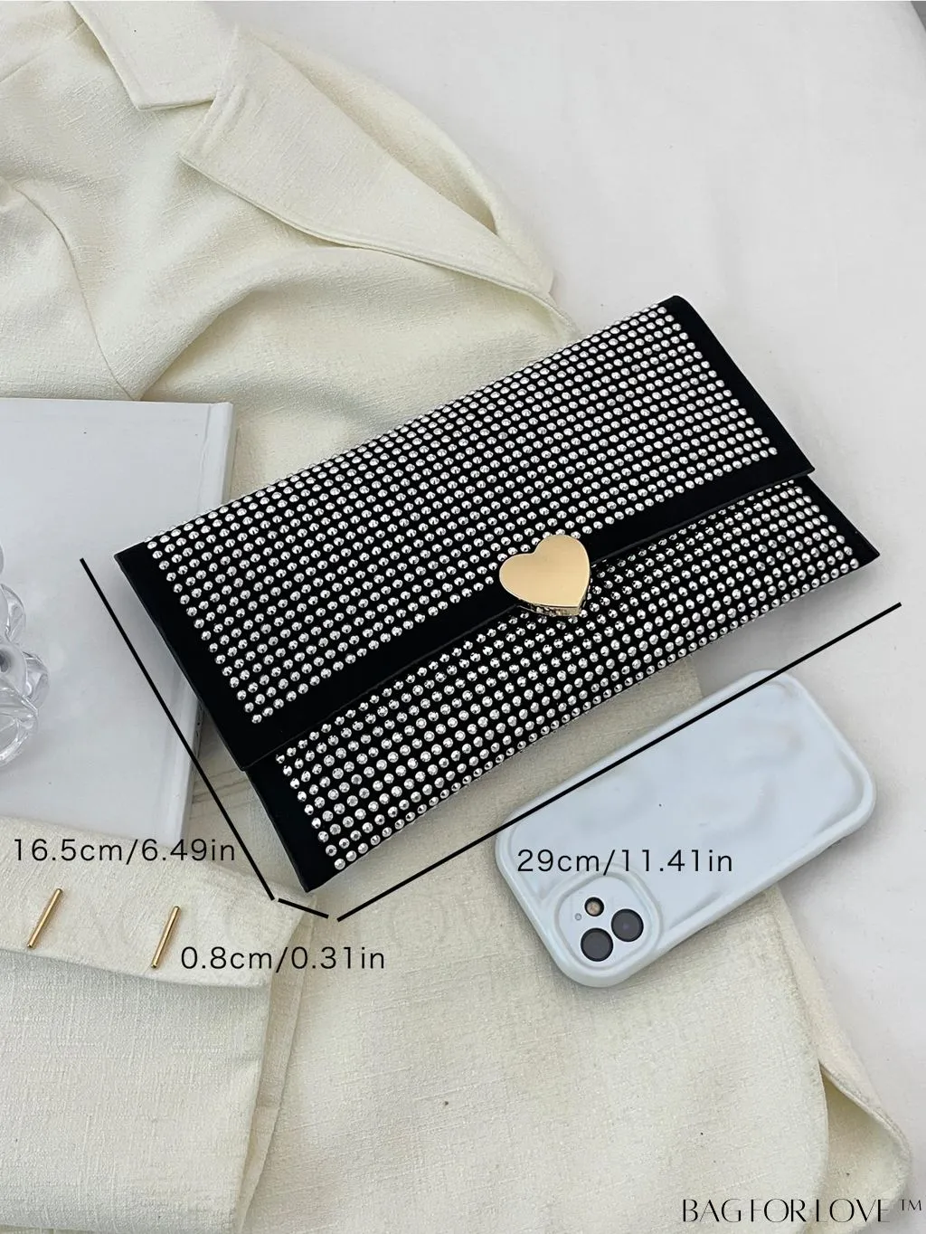 BagForLove - Punk-Inspired Studded Flap Envelope Bag with Decorative Accents