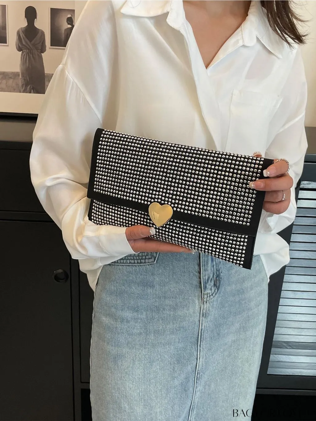 BagForLove - Punk-Inspired Studded Flap Envelope Bag with Decorative Accents
