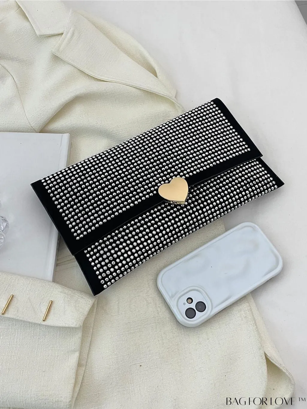 BagForLove - Punk-Inspired Studded Flap Envelope Bag with Decorative Accents