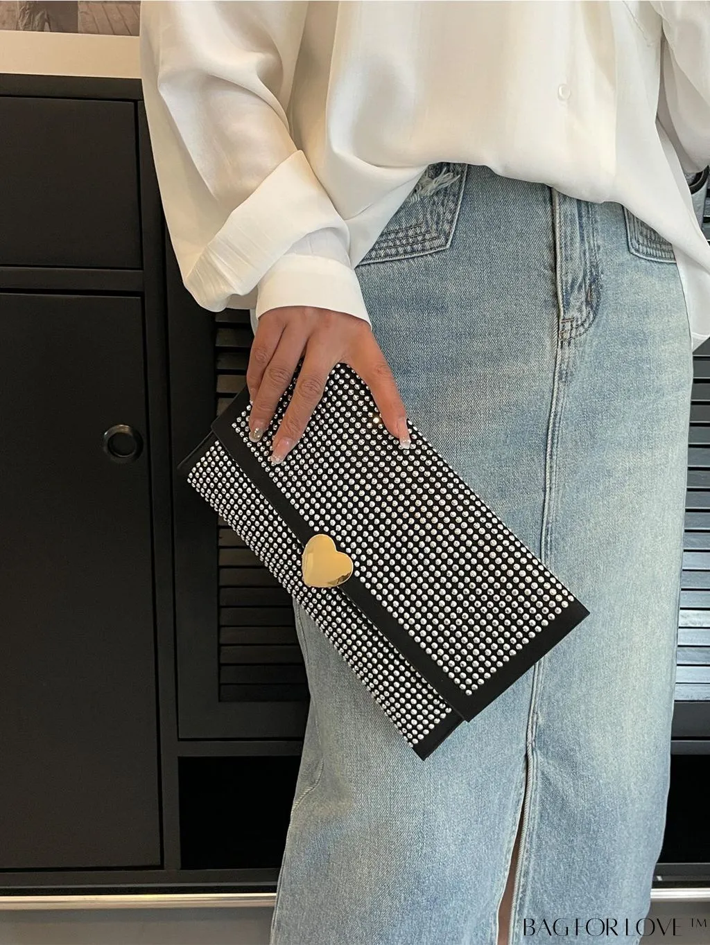 BagForLove - Punk-Inspired Studded Flap Envelope Bag with Decorative Accents