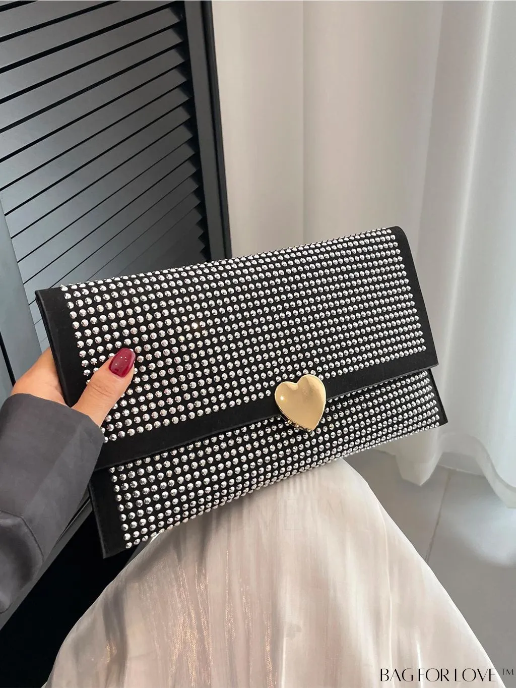 BagForLove - Punk-Inspired Studded Flap Envelope Bag with Decorative Accents