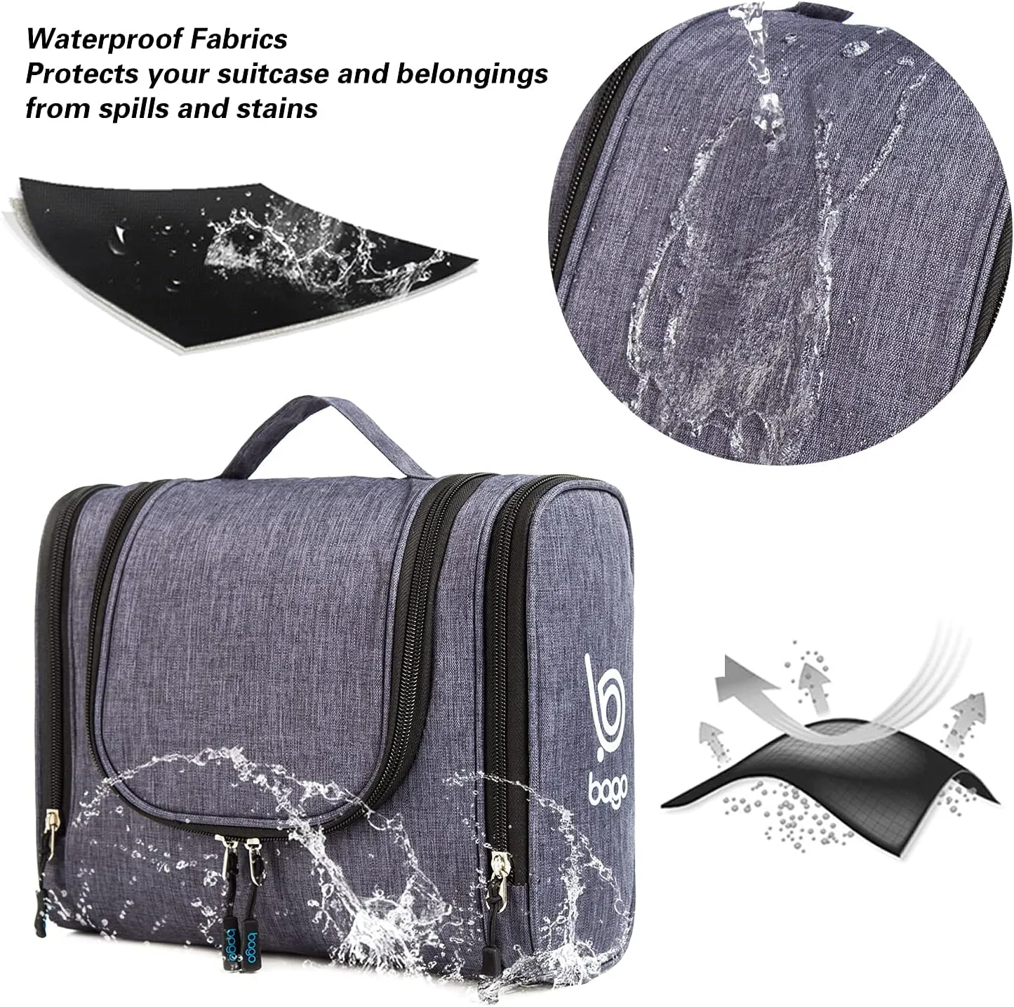 bago Travel Toiletry Bag for Women and Men - Large Waterproof Hanging Toiletry Bag for Bathroom and Travel Bag for Toiletries Organizer (Snow Black)