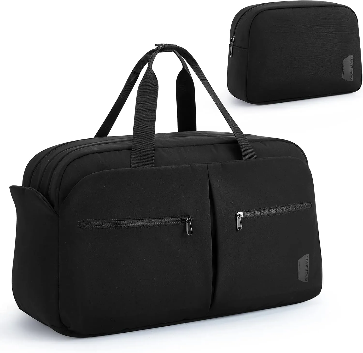 BAGSMART 45L Carry-On Duffel Bag for Travel, Weekender Overnight Bag with Toiletry and Shoe Compartments, Gym Bag in Black