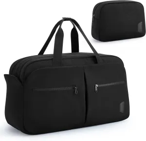 BAGSMART 45L Carry-On Duffel Bag for Travel, Weekender Overnight Bag with Toiletry and Shoe Compartments, Gym Bag in Black