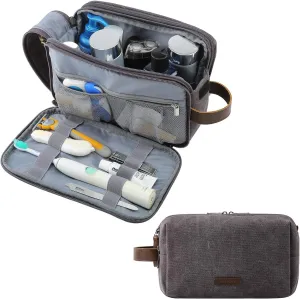 BAGSMART Toiletry Bag for Men, Canvas Travel Toiletry Organizer Dopp Kit Water-resistant Shaving Bag for Toiletries Accessories,Grey-Large