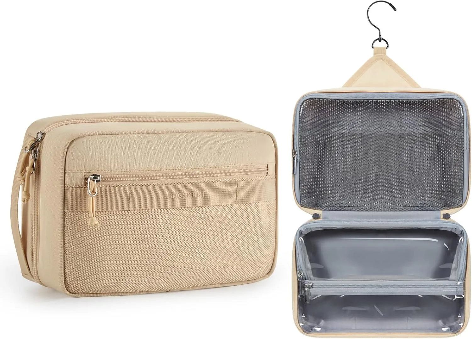 BAGSMART Toiletry Bag for Men/Women, Travel Toiletry Organizer Dopp Kit, Shaving Bag for Men's Toiletries, Khaki
