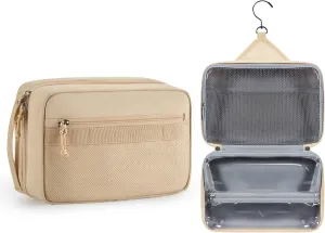 BAGSMART Toiletry Bag for Men/Women, Travel Toiletry Organizer Dopp Kit, Shaving Bag for Men's Toiletries, Khaki