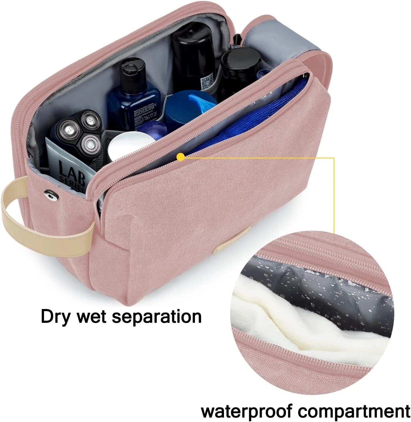 BAGSMART Toiletry Bag for Women, Cosmetic Makeup Bag Organizer, Travel Bag for Toiletries, Dopp Kit Water-resistant Shaving Bag for Accessories, Pink-Large