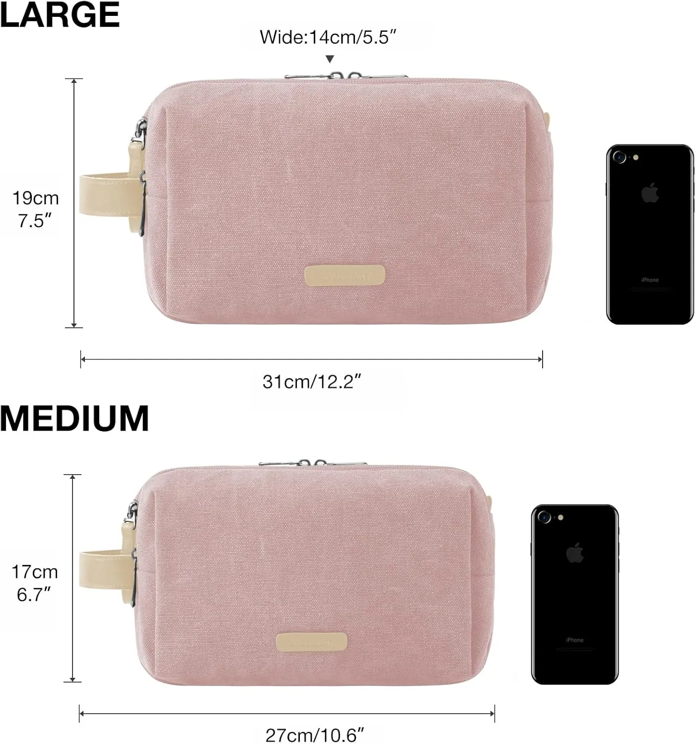 BAGSMART Toiletry Bag for Women, Cosmetic Makeup Bag Organizer, Travel Bag for Toiletries, Dopp Kit Water-resistant Shaving Bag for Accessories, Pink-Large