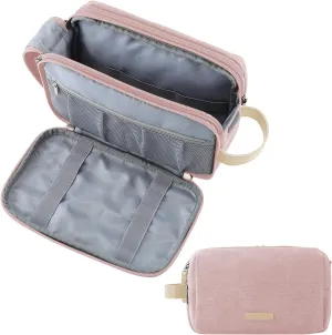 BAGSMART Toiletry Bag for Women, Cosmetic Makeup Bag Organizer, Travel Bag for Toiletries, Dopp Kit Water-resistant Shaving Bag for Accessories, Pink-Large