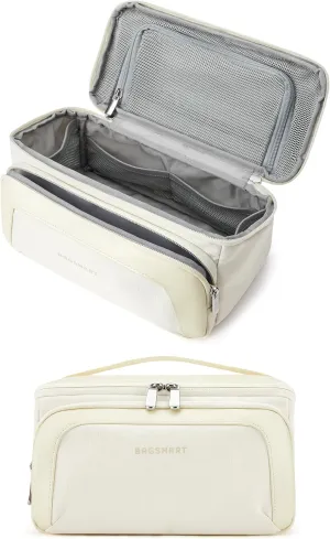 BAGSMART Toiletry Bag for Women, Cosmetic Makeup Bag Organizer with Handle, Travel Bag for Toiletries, Dopp Kit Water-resistant Shaving Bag for Accessories-Beige