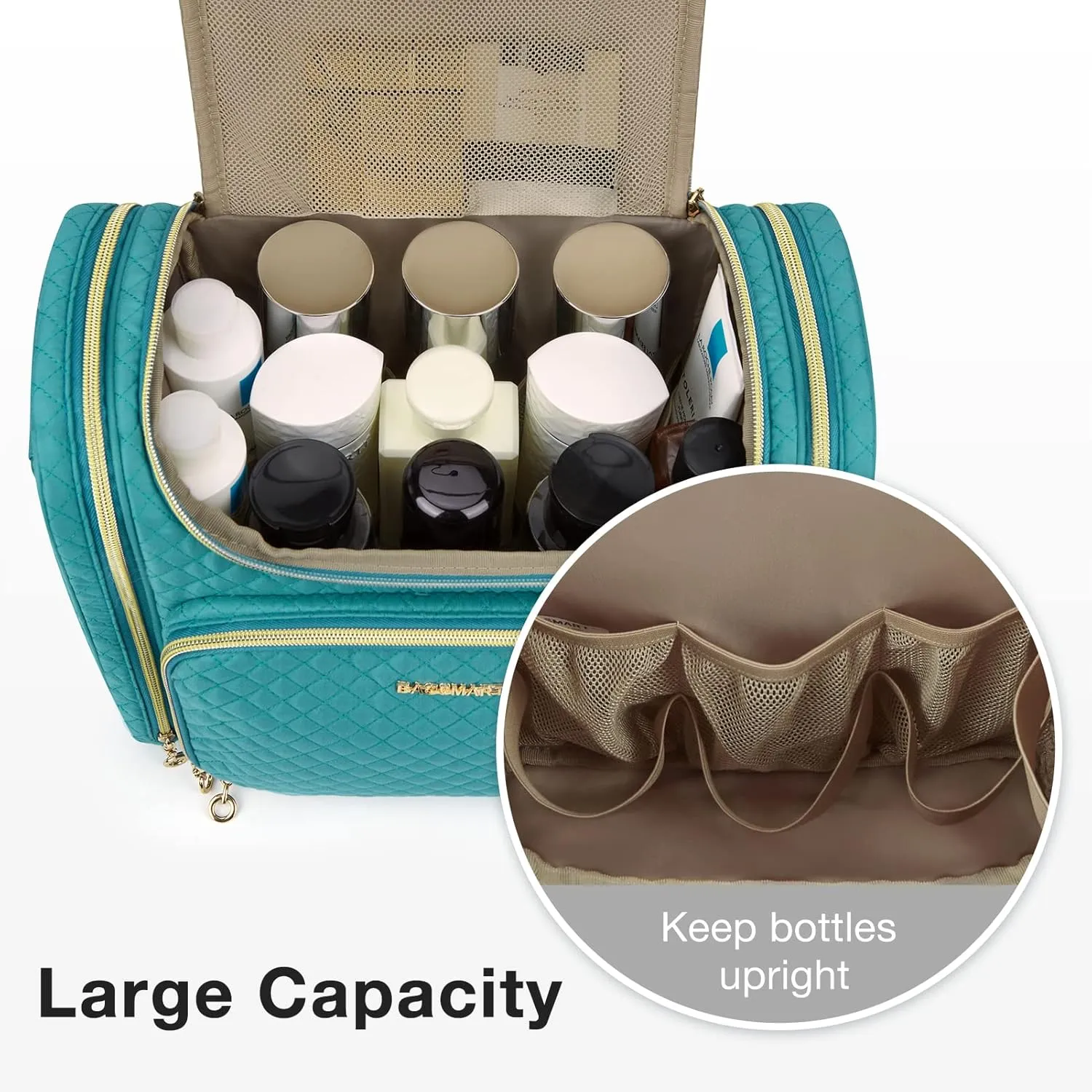 BAGSMART Toiletry Bag, Travel Toiletry Bag for Women, Water-resistant Cosmetic Makeup Bag, Large Capacity Door Room Essentials Travel Organizer for Full Sized Toiletries and Cosmetics, Blue