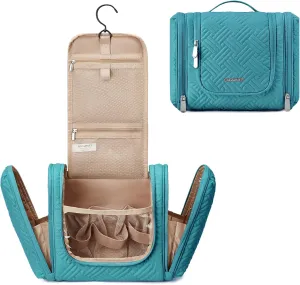 BAGSMART Travel Toiletry Bag for Women, Hanging Toiletry Bag with Hook, Travel Cosmetic Makeup Bag Travel Organizer for Accessories, Shampoo, Full Sized Container, Toiletries,Blue-Medium
