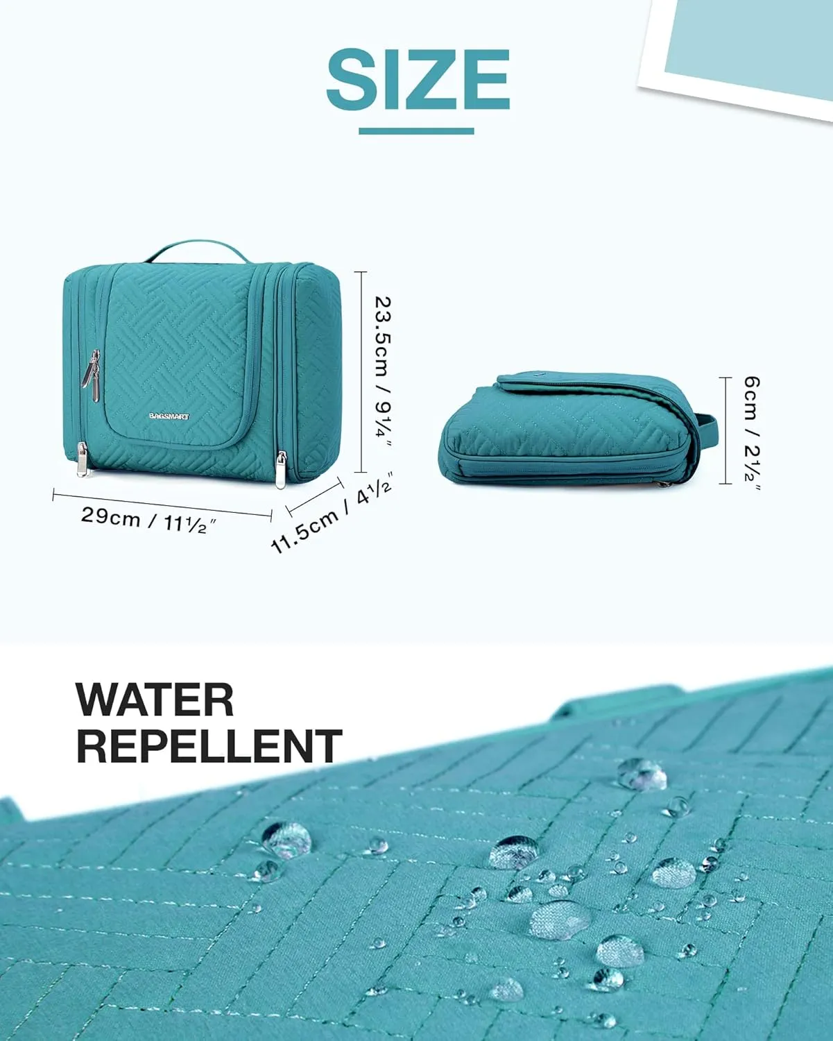 BAGSMART Travel Toiletry Bag for Women, Hanging Toiletry Bag with Hook, Travel Cosmetic Makeup Bag Travel Organizer for Accessories, Shampoo, Full Sized Container, Toiletries,Blue-Medium