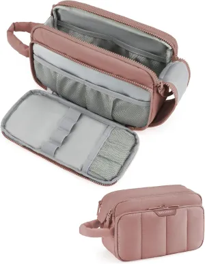 BAGSMART Travel Toiletry Bag for Women, Wide-open Makeup Bag Organizer, Puffy Make Up Case, Large Capacity Cosmetic Organizer for Women for Travel Essentials Toiletries Accessories (Nude Pink)