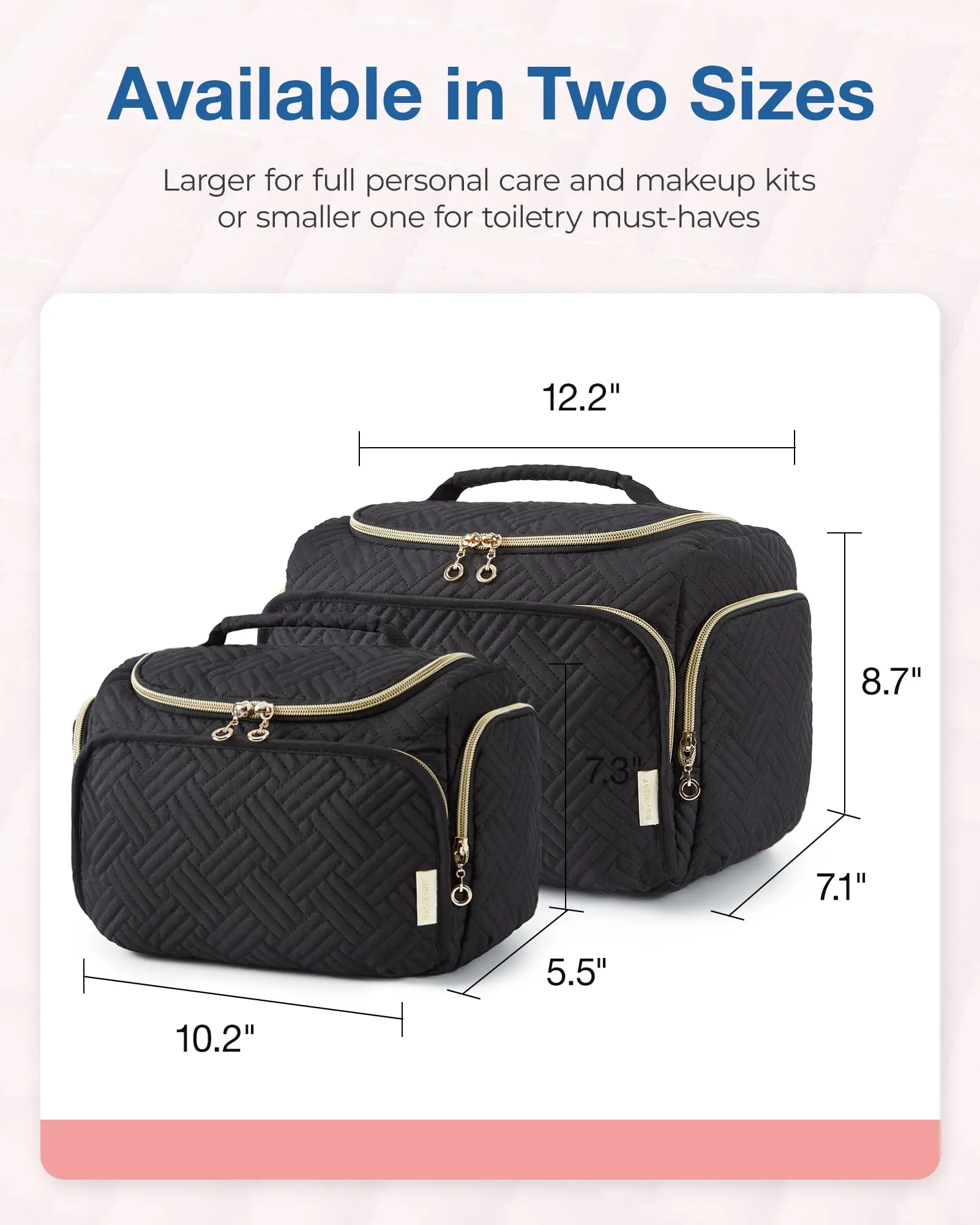 BAGSMART Travel Toiletry Bag, Large Wide-open Travel Bag for Toiletries, Makeup Cosmetic Travel Bag with Handle, Black-M