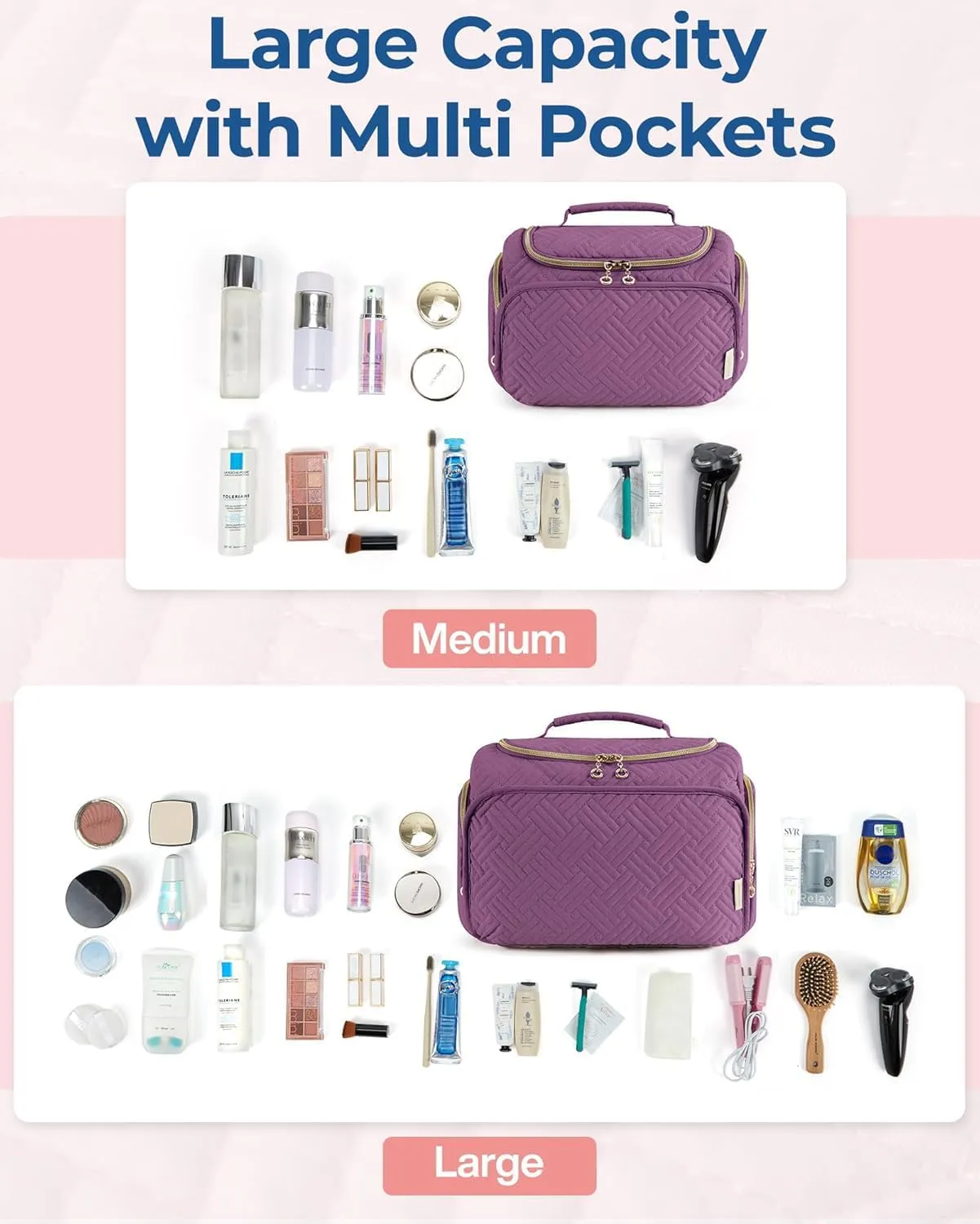 BAGSMART Travel Toiletry Bag, Large Wide-open Travel Bag for Toiletries, Makeup Cosmetic Travel Bag with Handle
