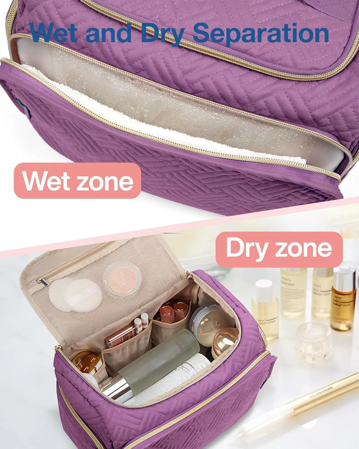 BAGSMART Travel Toiletry Bag, Large Wide-open Travel Bag for Toiletries, Makeup Cosmetic Travel Bag with Handle