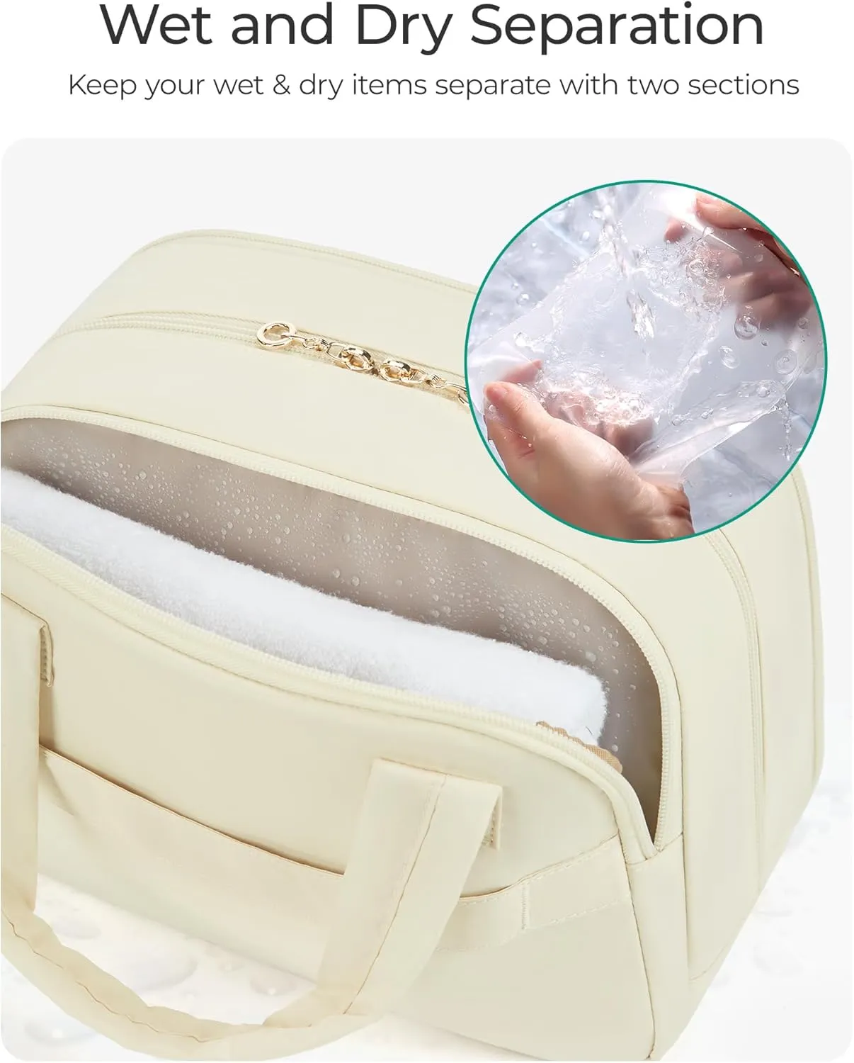 BAGSMART Travel Toiletry Bag, Large Wide-open Travel Bag for Toiletries, Puffy Makeup Cosmetic Travel Bag with Handle-Camel