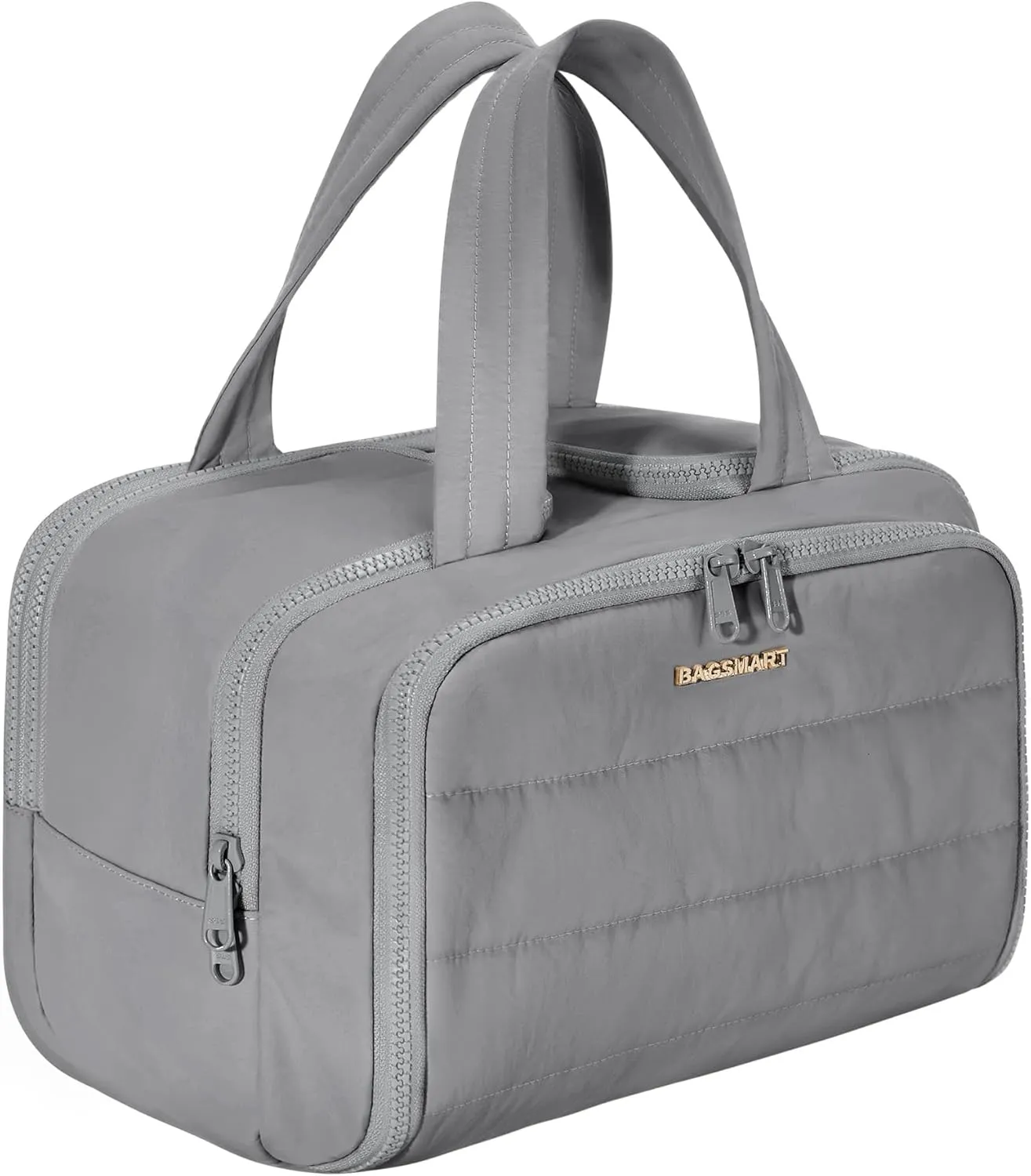 BAGSMART Travel Toiletry Bag, Lightweight Large Wide-open Travel Bag for Women, Puffy Cosmetic Makeup Bag Organizer with Handle for Accessories,Essentials, Toiletries, Grey