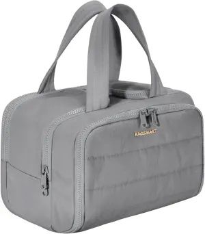 BAGSMART Travel Toiletry Bag, Lightweight Large Wide-open Travel Bag for Women, Puffy Cosmetic Makeup Bag Organizer with Handle for Accessories,Essentials, Toiletries, Grey
